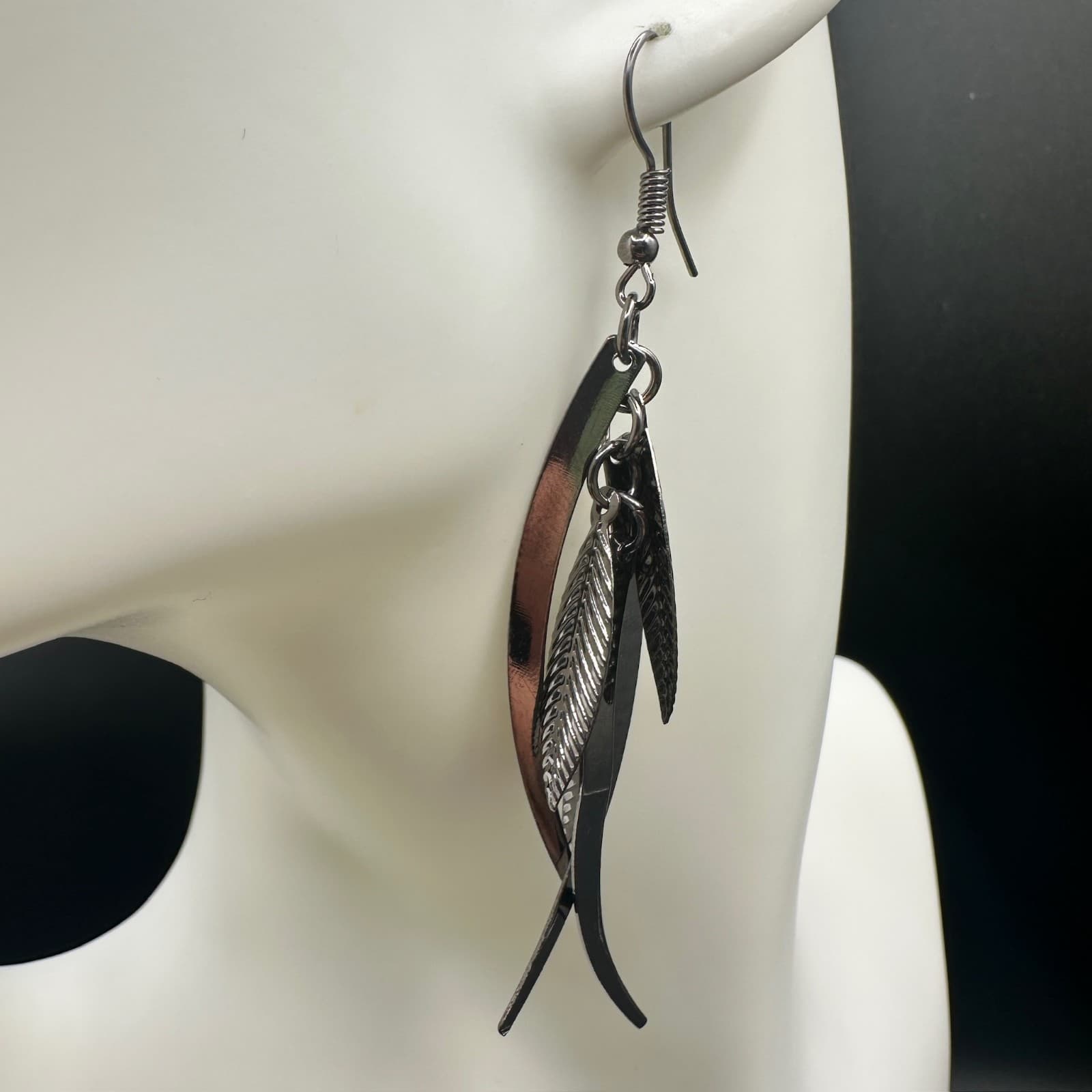 Vintage Dangle Earrings Silver-Tone Metal Leaf & Blade Women's Jewellery 3" - Thumbnail 10