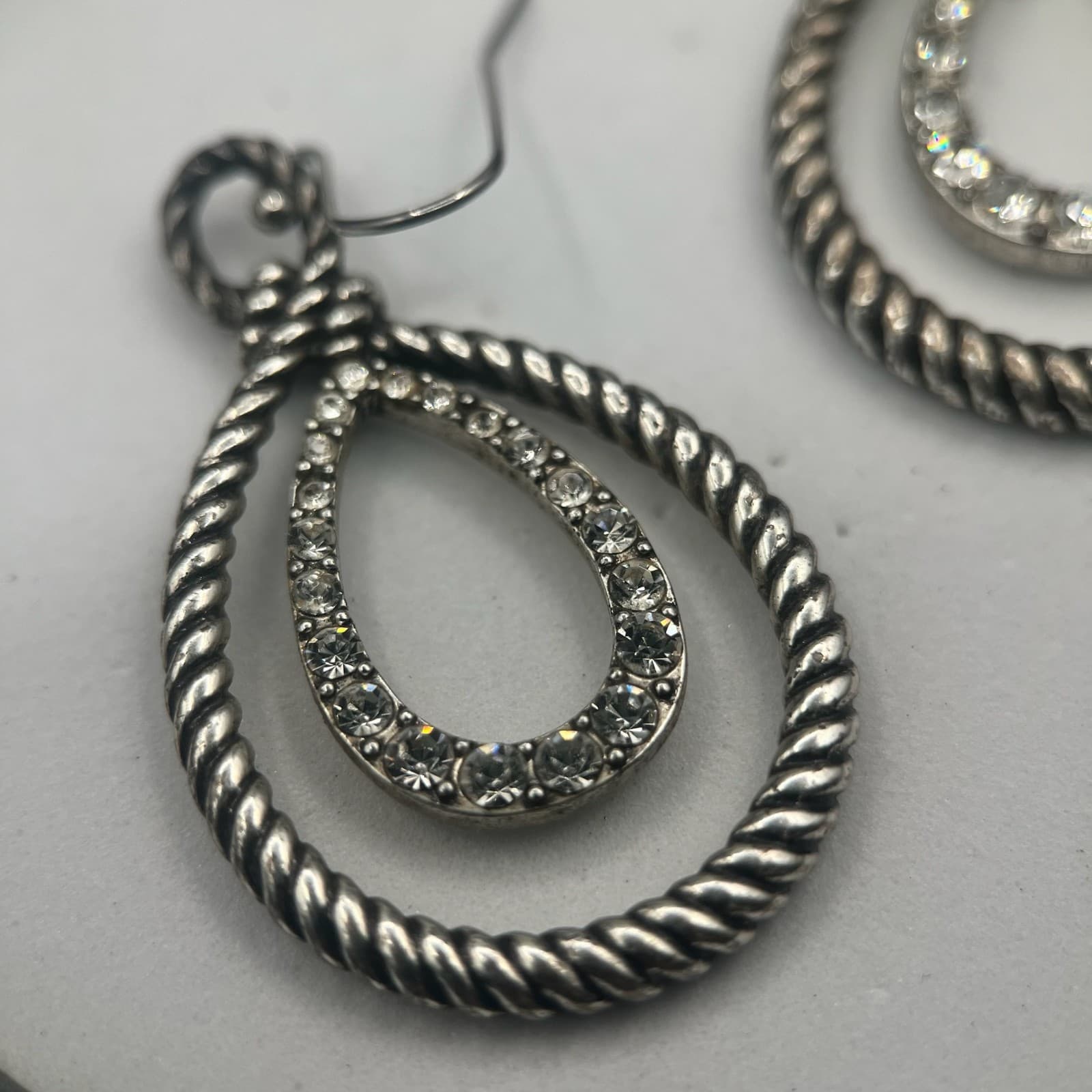 Vintage Silver-Tone Dangle Drop Earrings Twisted Rope Women's Fashion Jewelry - Thumbnail 6