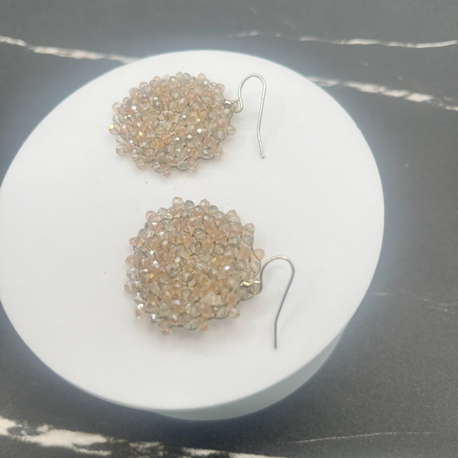 Vintage Y2K Cluster Dangle Earrings Nude Crystal Seed Beaded Jewellery - Thumbnail 8