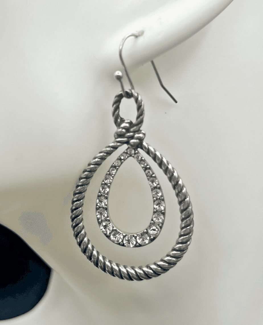 Vintage Silver-Tone Dangle Drop Earrings Twisted Rope Women's Fashion Jewelry - Thumbnail 2