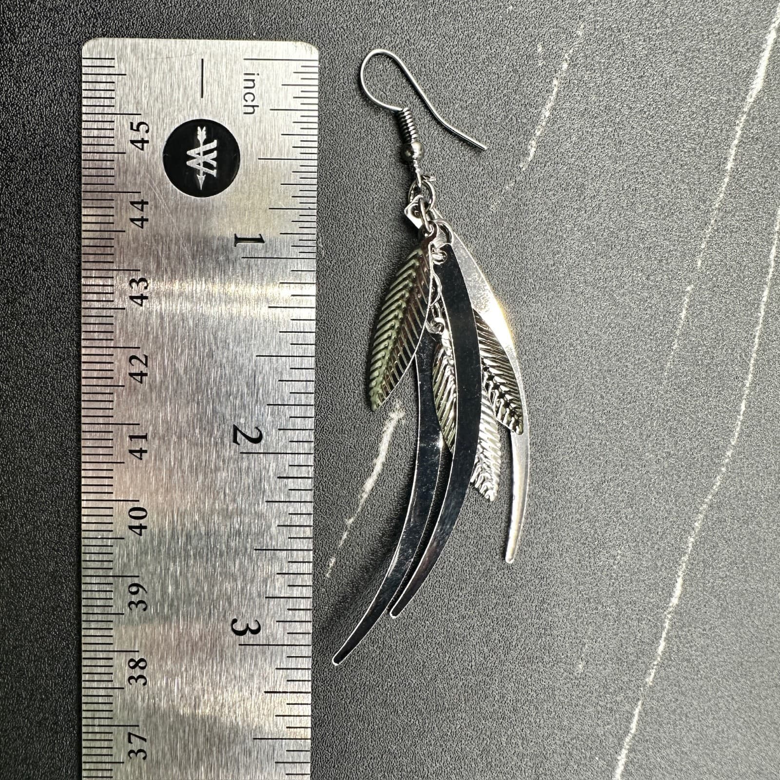 Vintage Dangle Earrings Silver-Tone Metal Leaf & Blade Women's Jewellery 3" - Thumbnail 11