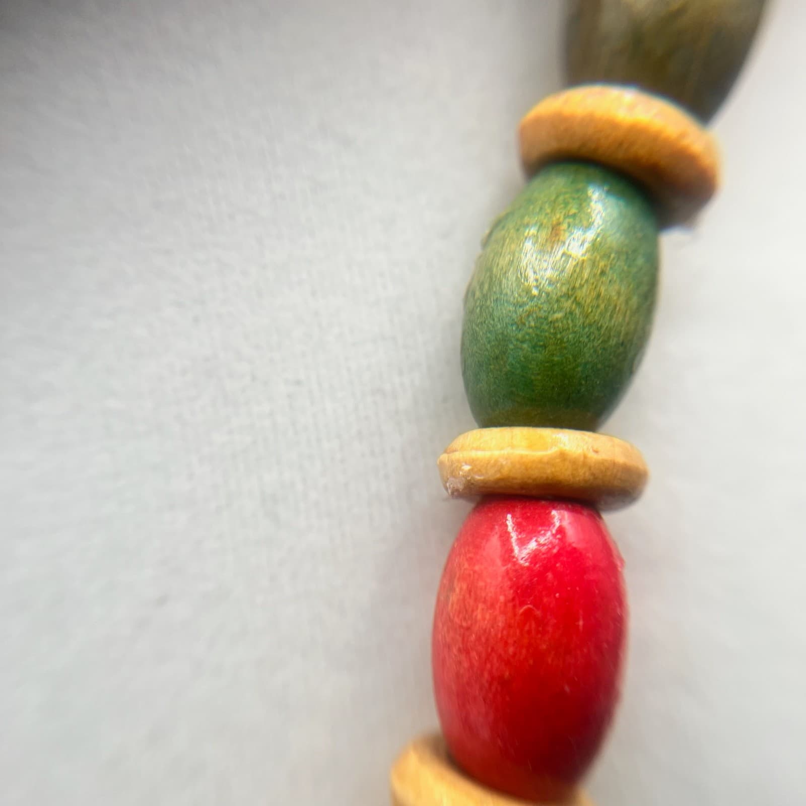 Vintage 90s Chunky Painted Wood Bead Necklace Statement Jewelry Barrel Hippie - Thumbnail 6