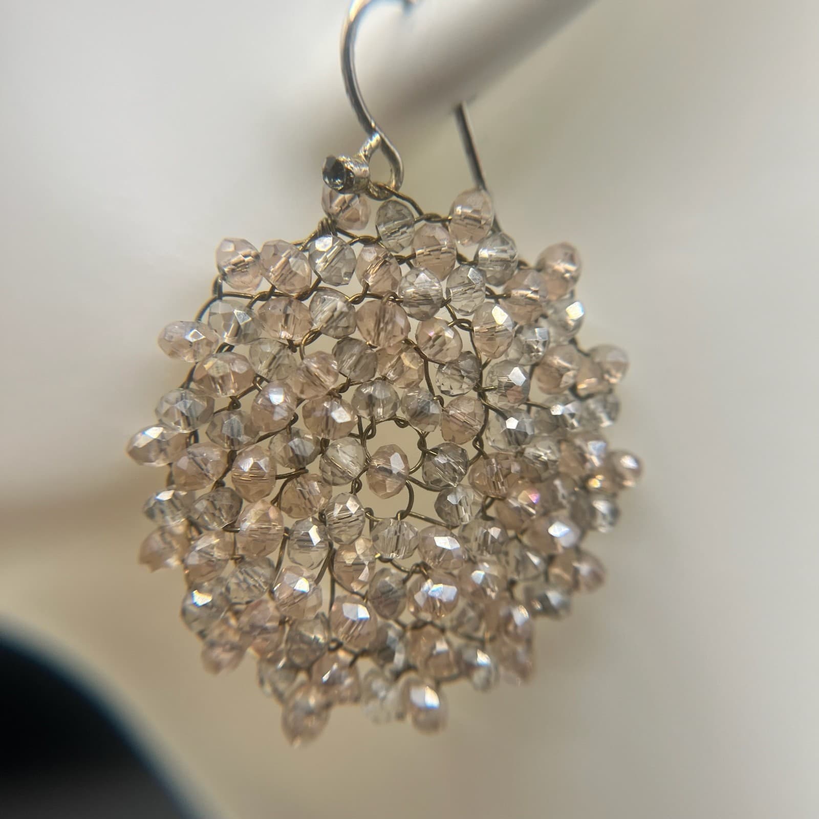 Vintage Y2K Cluster Dangle Earrings Nude Crystal Seed Beaded Jewellery - Thumbnail 4