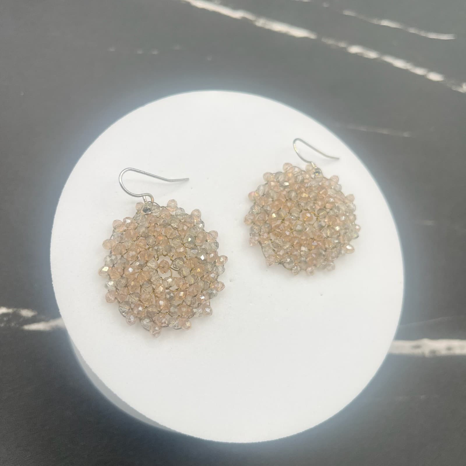 Vintage Y2K Cluster Dangle Earrings Nude Crystal Seed Beaded Jewellery - Thumbnail 5