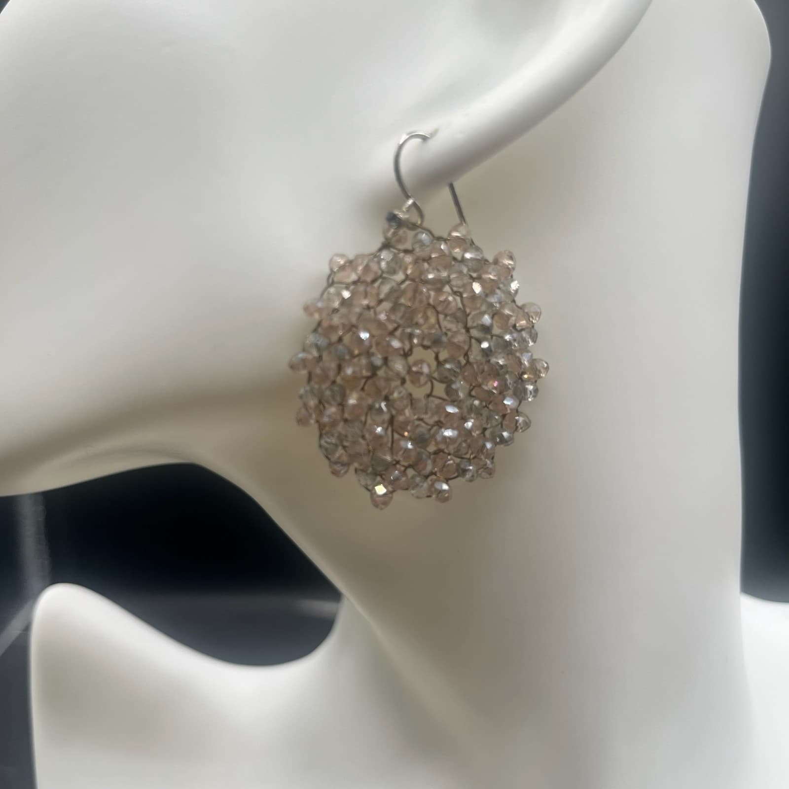 Vintage Y2K Cluster Dangle Earrings Nude Crystal Seed Beaded Jewellery - Thumbnail 7