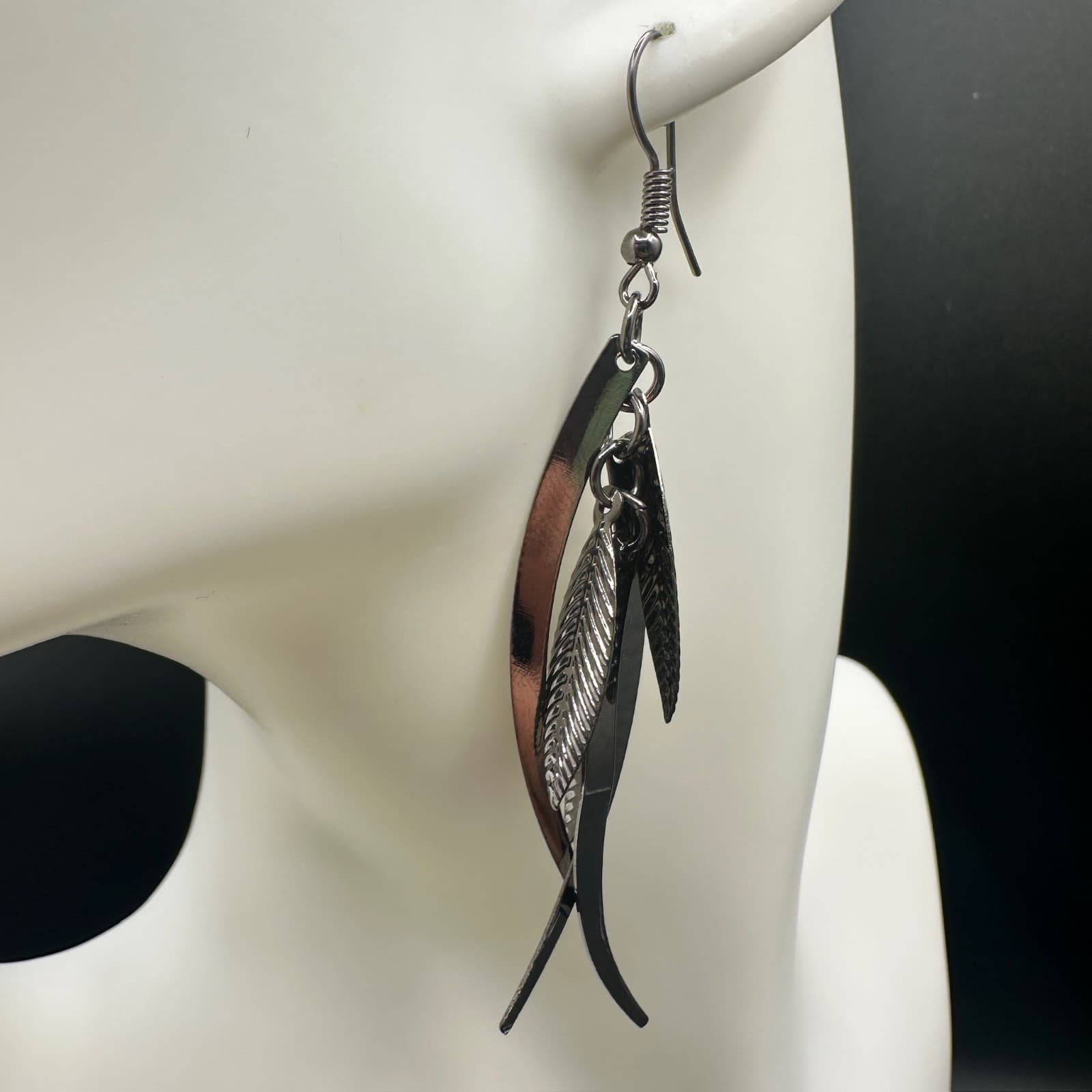 Vintage Dangle Earrings Silver-Tone Metal Leaf & Blade Women's Jewellery 3" - Thumbnail 9