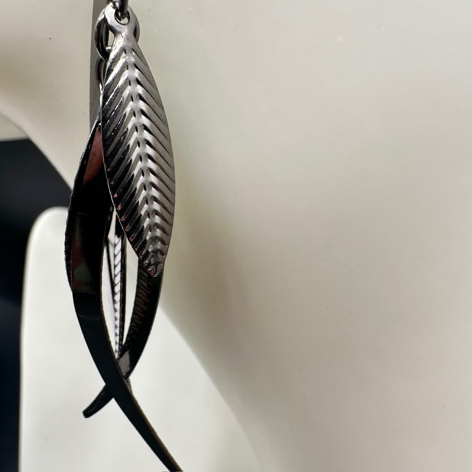 Vintage Dangle Earrings Silver-Tone Metal Leaf & Blade Women's Jewellery 3" - Thumbnail 8