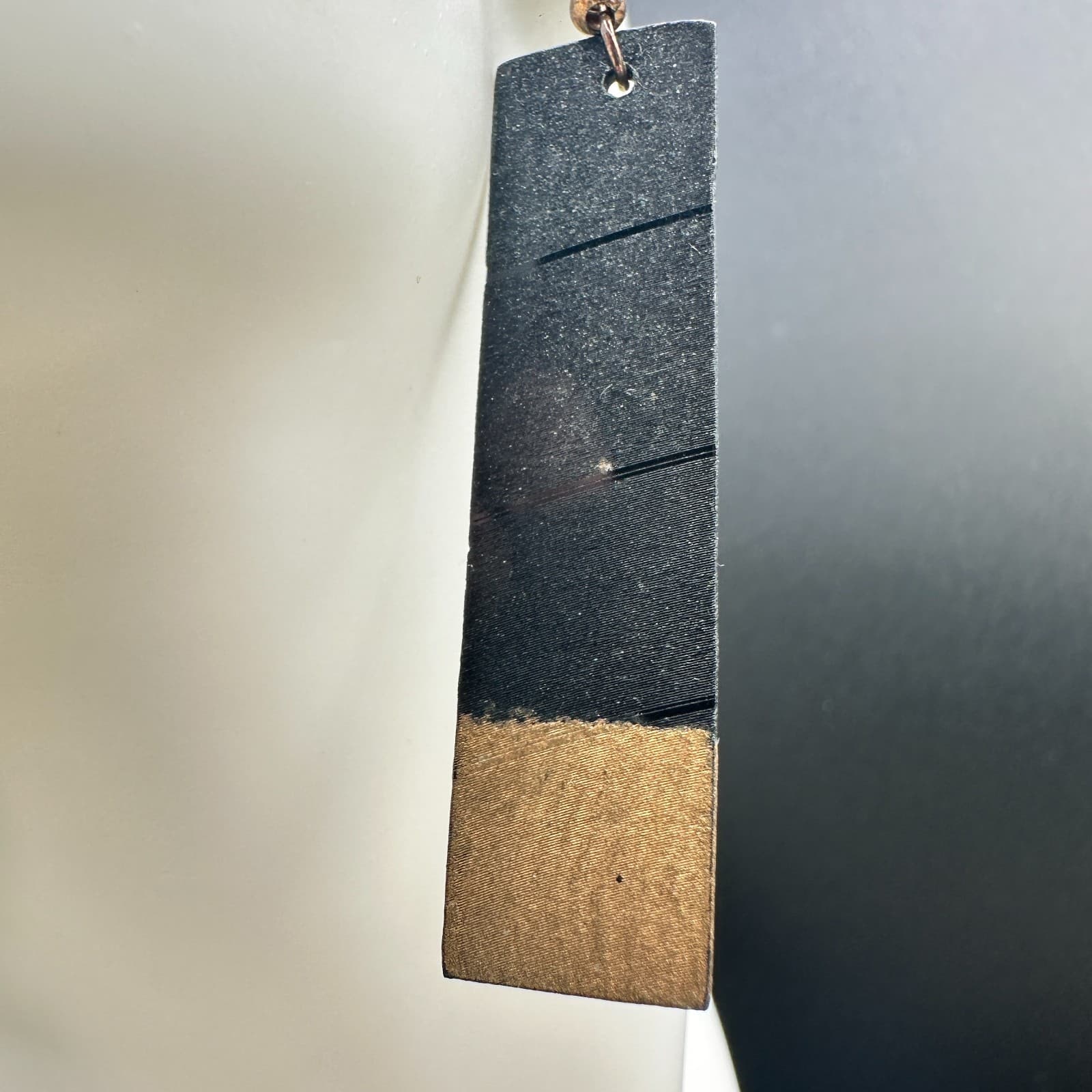 Handmade Black & Gold Geometric Rectangle Dangle Earrings Lightweight Boho Art - Thumbnail 2