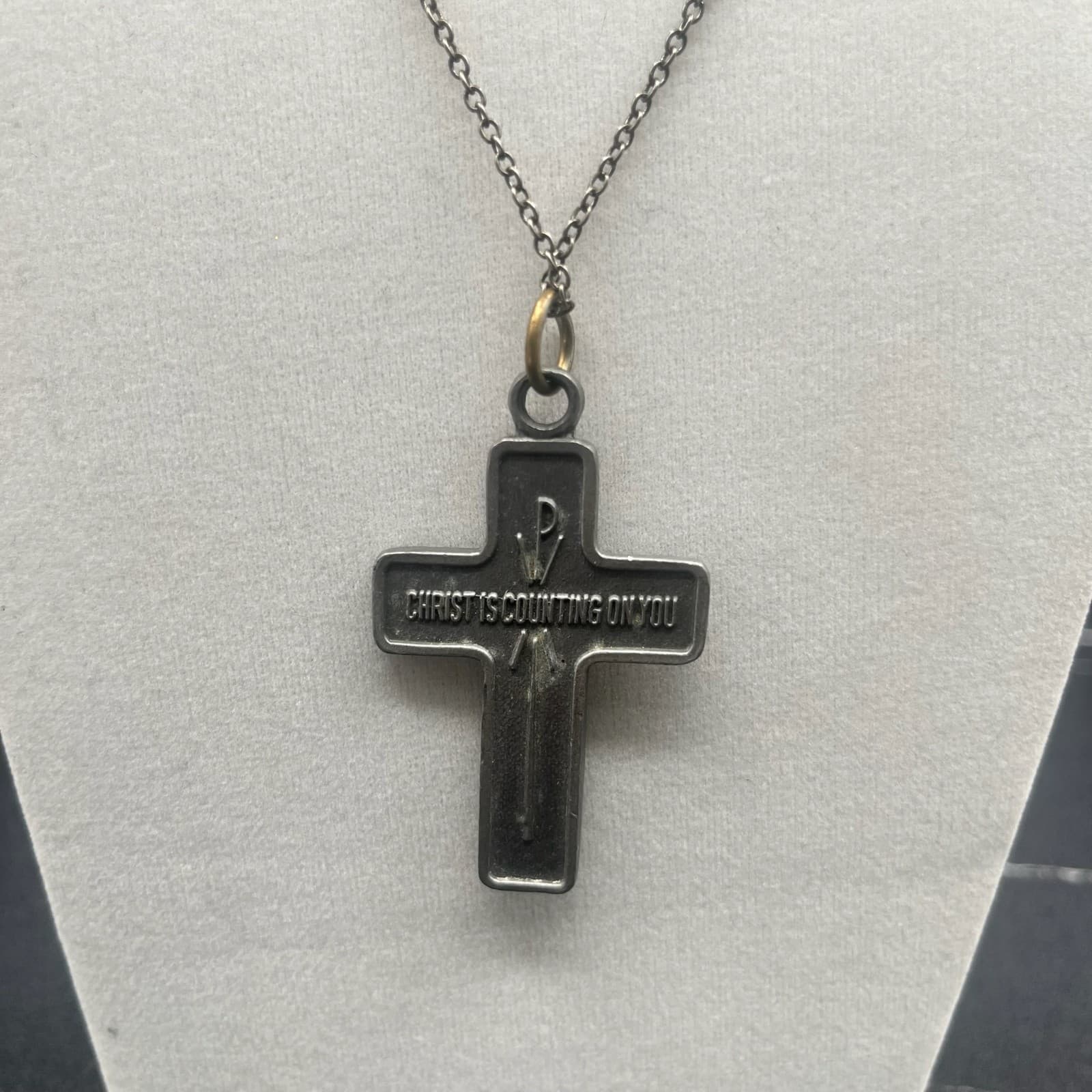 Vintage Style Cross Pendant Necklace Gunmetal Tone Butterfly Religious Charm - Thumbnail 5