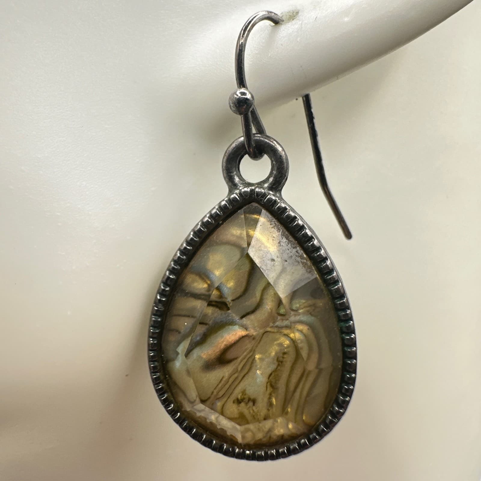 Vintage Teardrop Dangle Earrings Abalone Shell Inlay Women's Jewellery - Thumbnail 3