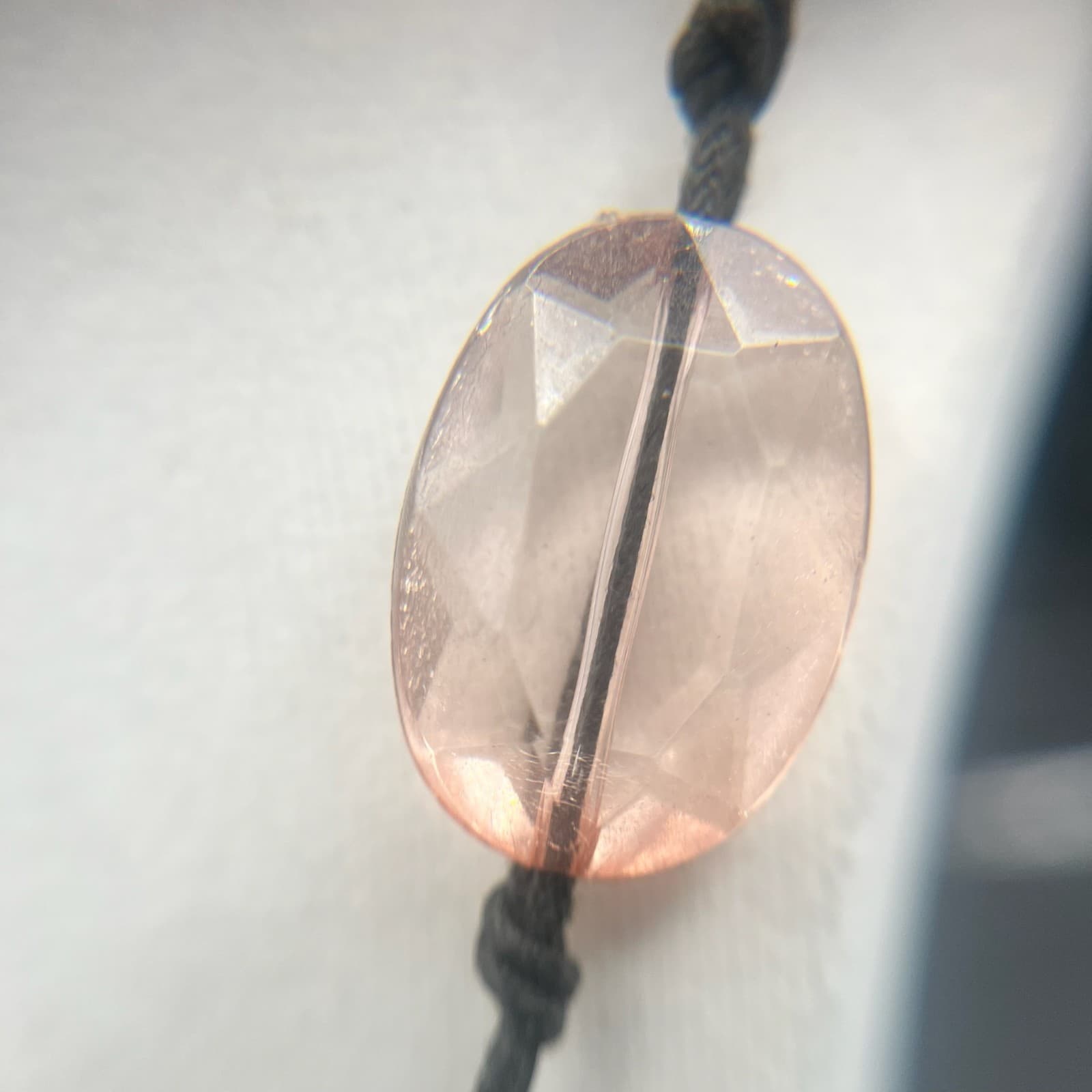 Vintage 90s Black Cord Necklace Pink Oval Faceted Glass Beads Knotted Jewellery - Thumbnail 6