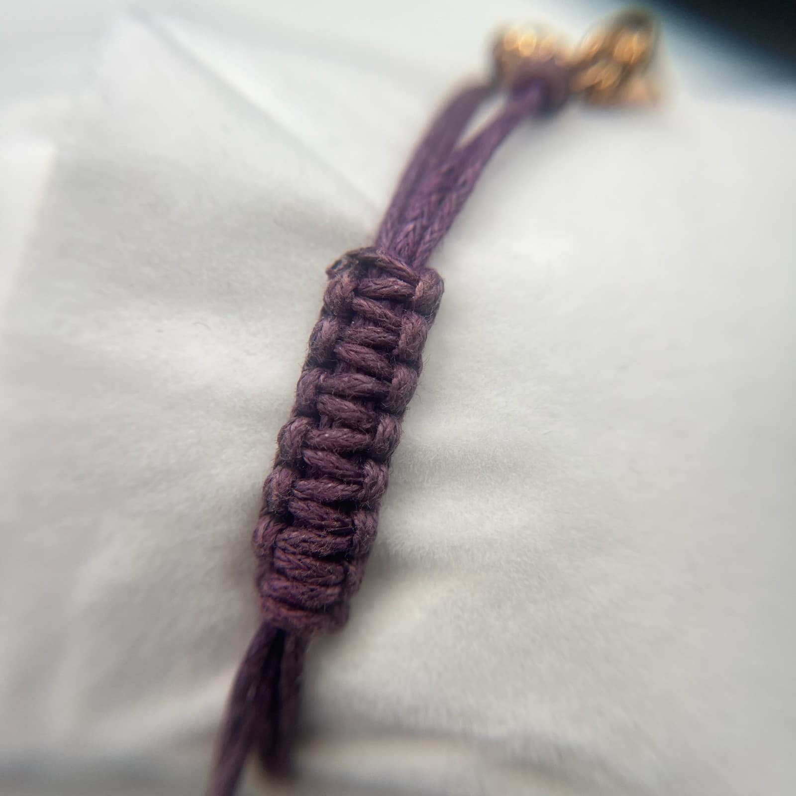 Vintage Hamsa Hand Charm Bracelet Gold Tone Rhinestones Purple Cord Macrame - Thumbnail 4