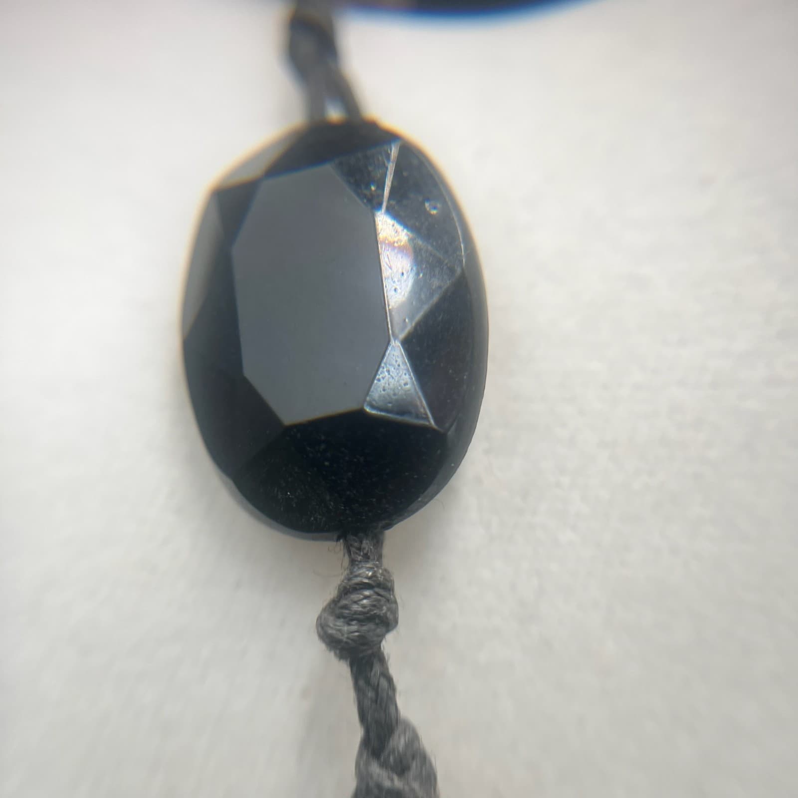 Vintage 90s Black Cord Necklace Pink Oval Faceted Glass Beads Knotted Jewellery - Thumbnail 7