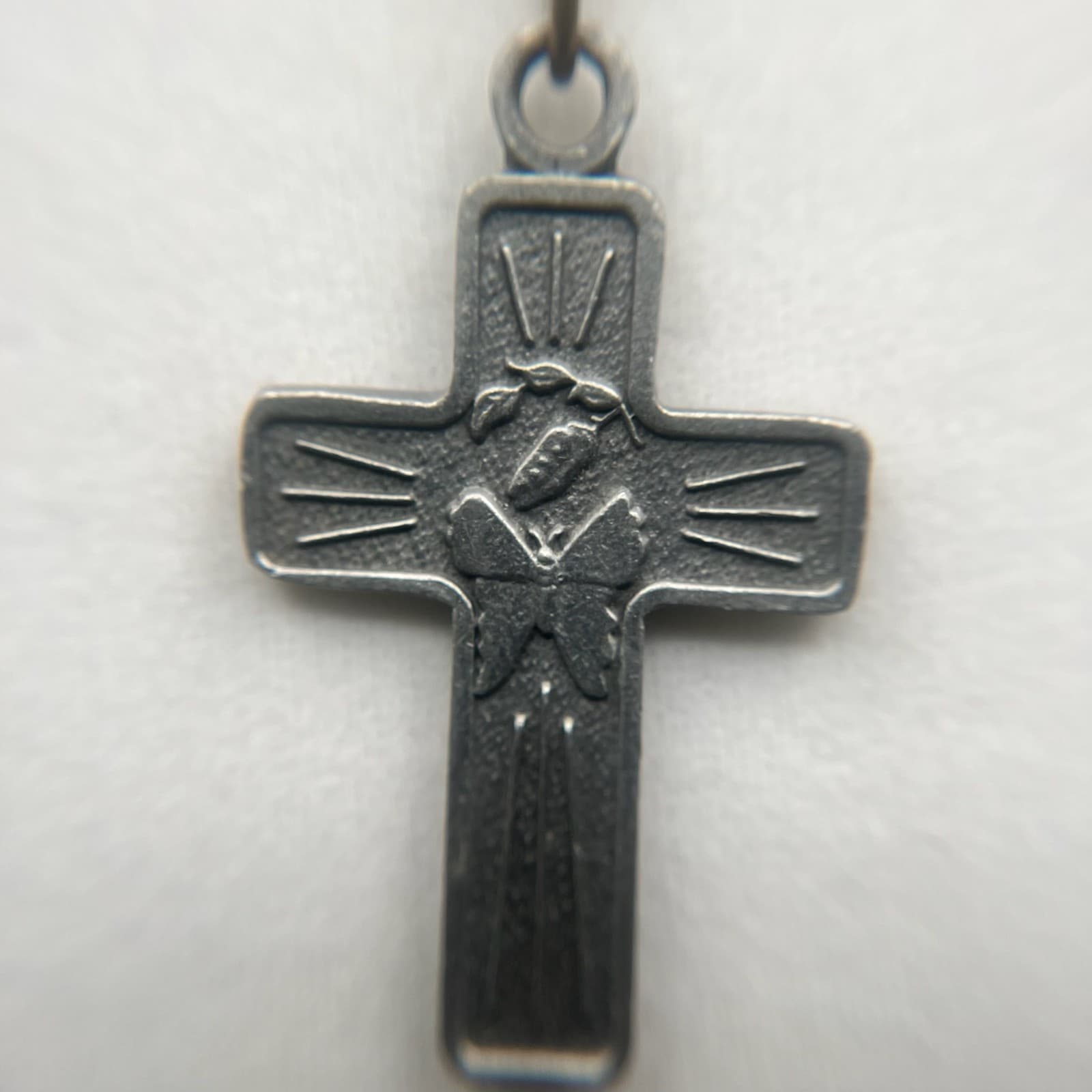 Vintage Style Cross Pendant Necklace Gunmetal Tone Butterfly Religious Charm - Thumbnail 6