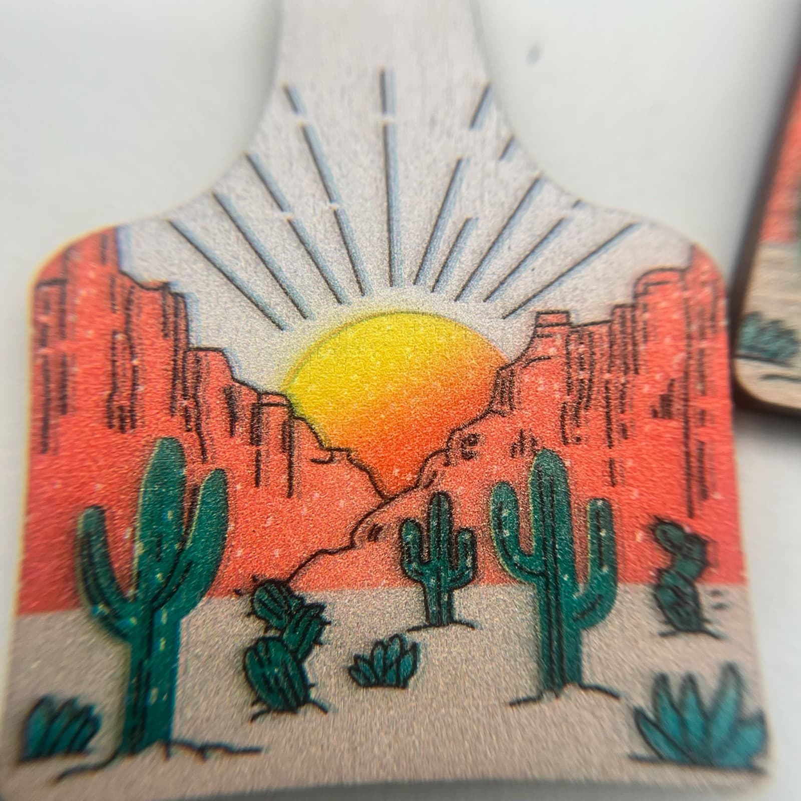 Vintage Desert Cactus Sunset Earrings Printed Wooden Dangle Western Jewellery - Thumbnail 5