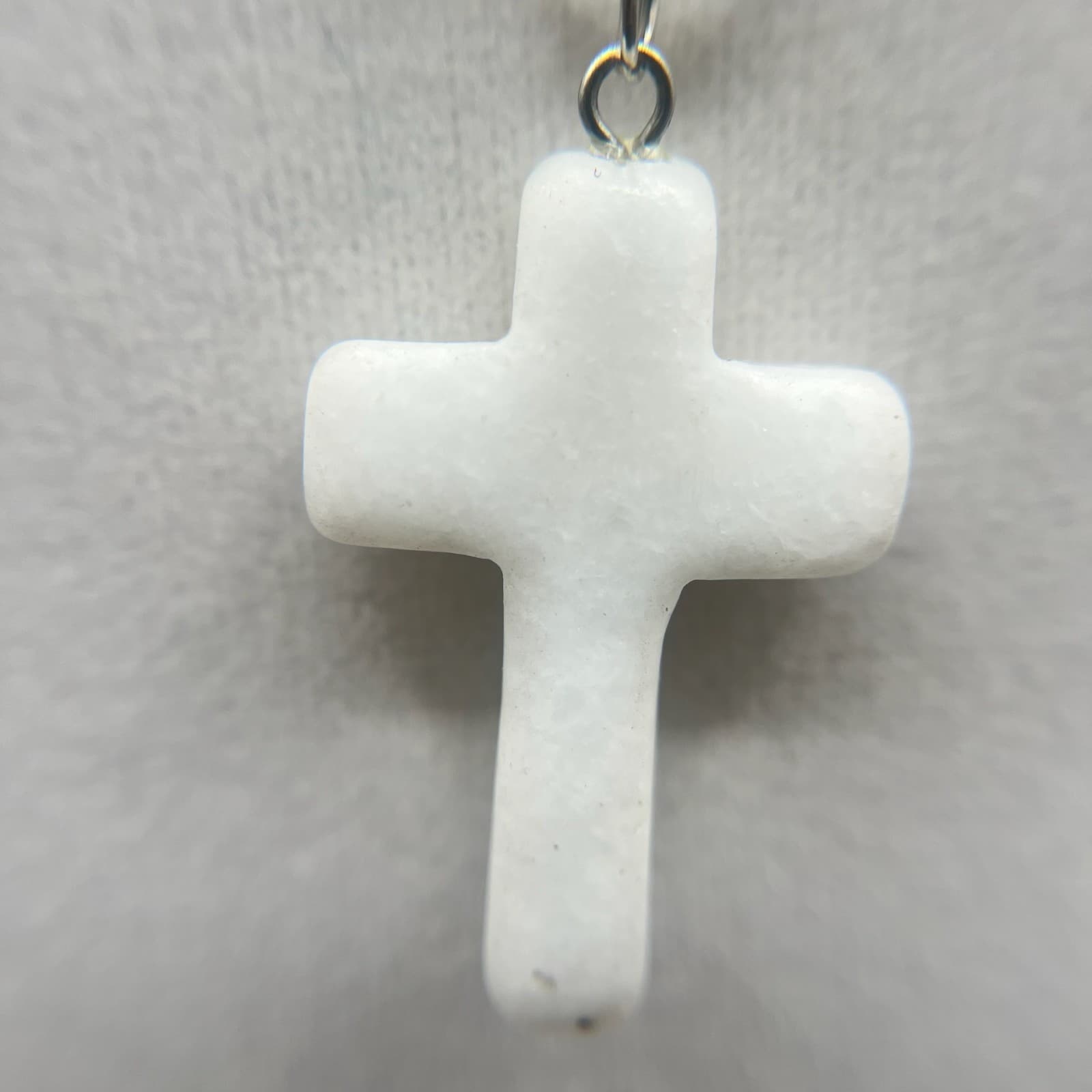 Vintage Chalcedony Cross Pendant Necklace Black Cord Spiritual Crystal Jewelry - Thumbnail 5