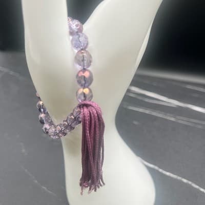 Vintage Lavender Crystal Bracelet Stretch Faceted Bead Tassel Jewellery - Thumbnail 4