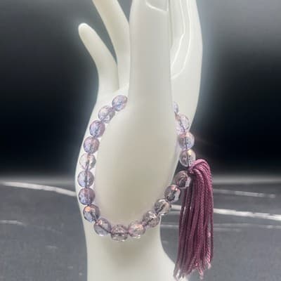 Vintage Lavender Crystal Bracelet Stretch Faceted Bead Tassel Jewellery - Thumbnail 3