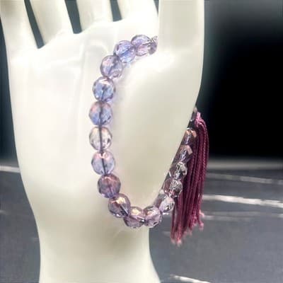 Vintage Lavender Crystal Bracelet Stretch Faceted Bead Tassel Jewellery - Thumbnail 2