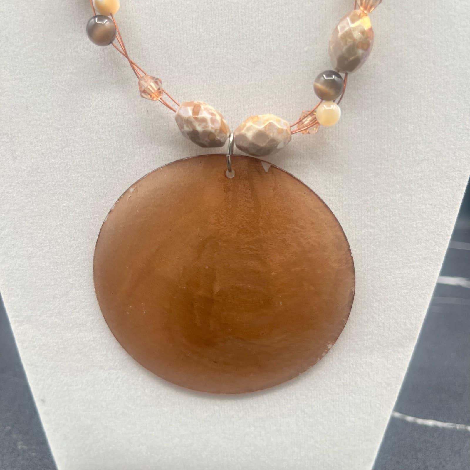 Vintage Y2K Shell Disc Pendant Necklace Beaded Chunky Boho Statement Jewelry - Thumbnail 9