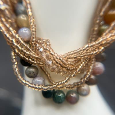 Vintage Y2K Multi-Strand Agate Natural Stone Bracelet Seed Beads Boho Statement - Thumbnail 10