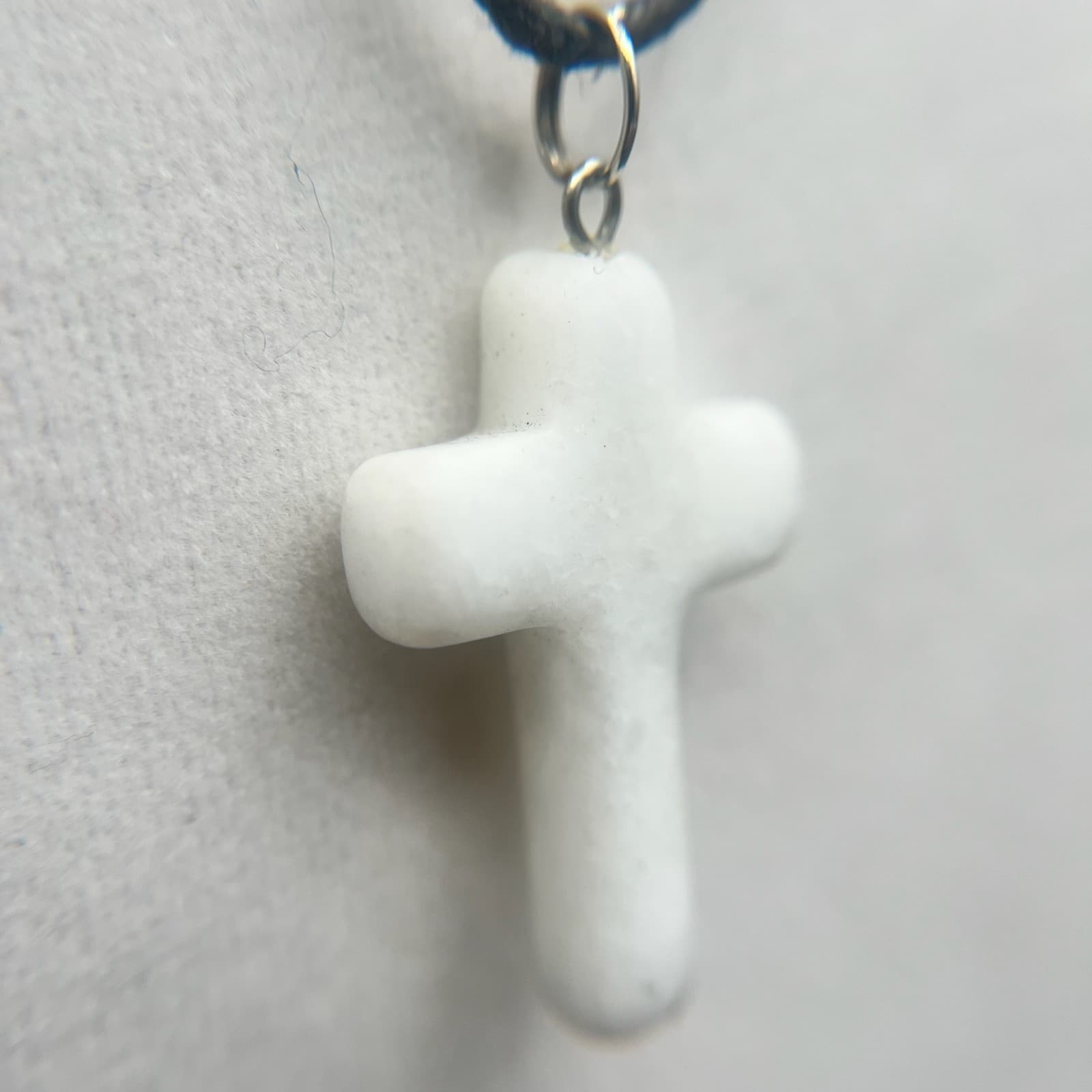 Vintage Chalcedony Cross Pendant Necklace Black Cord Spiritual Crystal Jewelry - Thumbnail 7