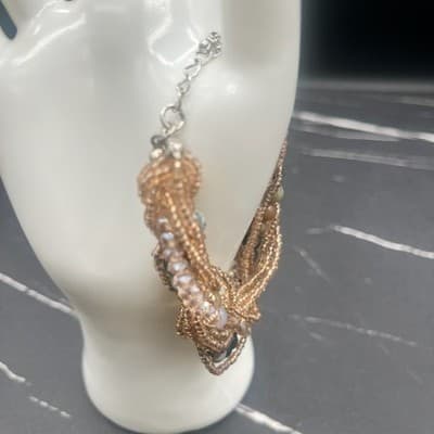 Vintage Y2K Multi-Strand Agate Natural Stone Bracelet Seed Beads Boho Statement - Thumbnail 4