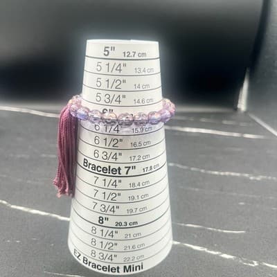 Vintage Lavender Crystal Bracelet Stretch Faceted Bead Tassel Jewellery - Thumbnail 7