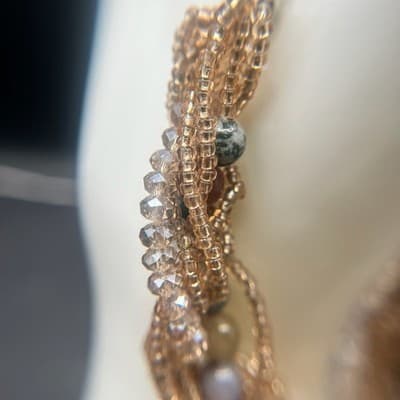 Vintage Y2K Multi-Strand Agate Natural Stone Bracelet Seed Beads Boho Statement - Thumbnail 5