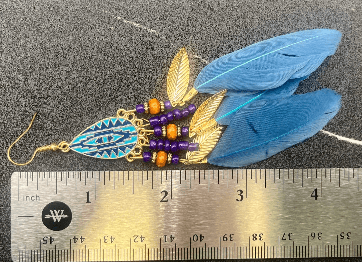 Vintage Feather Teardrop Beaded Dangle Earrings Gold Tone Statement Jewelry - Thumbnail 11