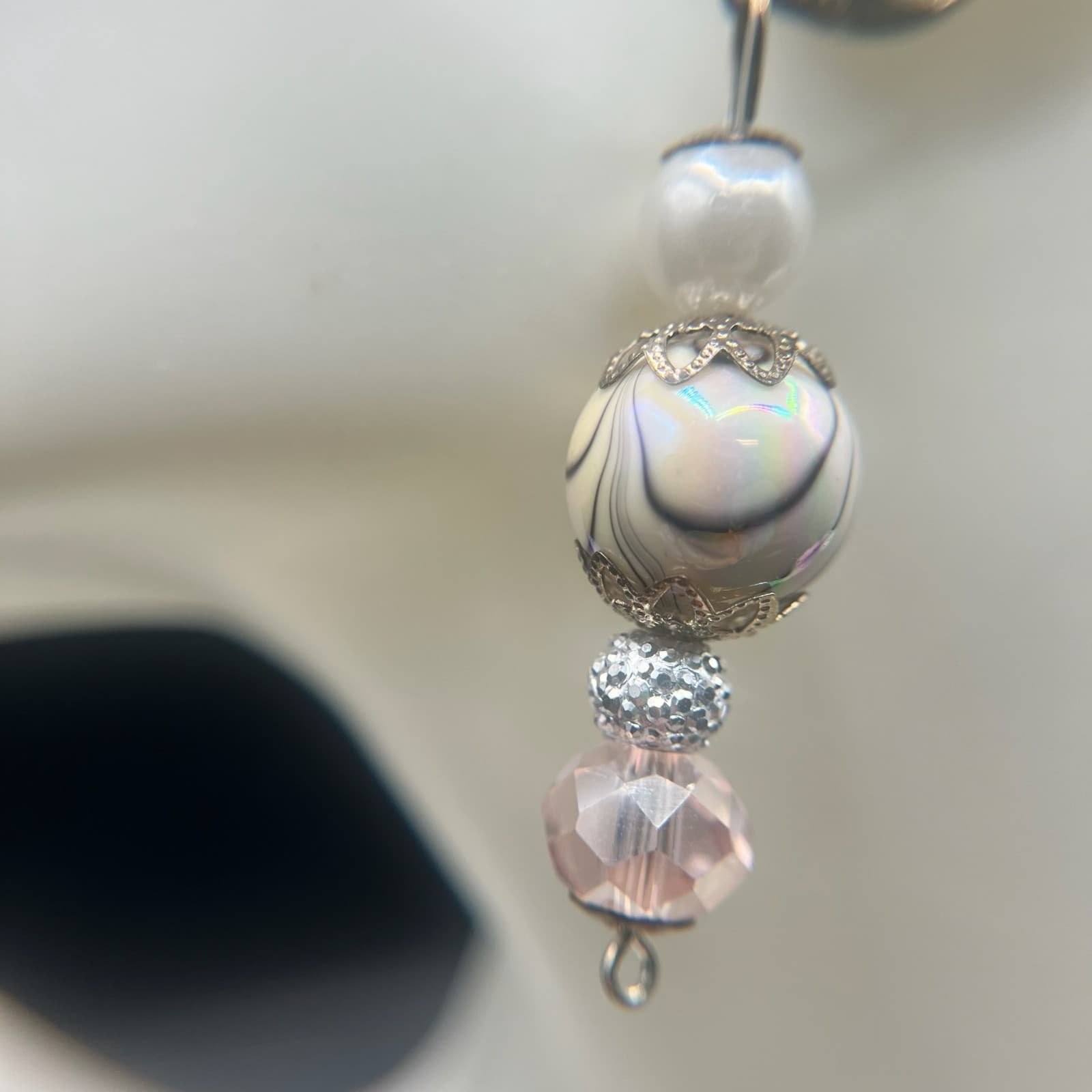 Vintage Pink Crystal Pearl Dangle Earrings Leverback Statement Jewellery - Thumbnail 5