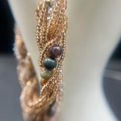 Vintage Y2K Multi-Strand Agate Natural Stone Bracelet Seed Beads Boho Statement - Thumbnail 6