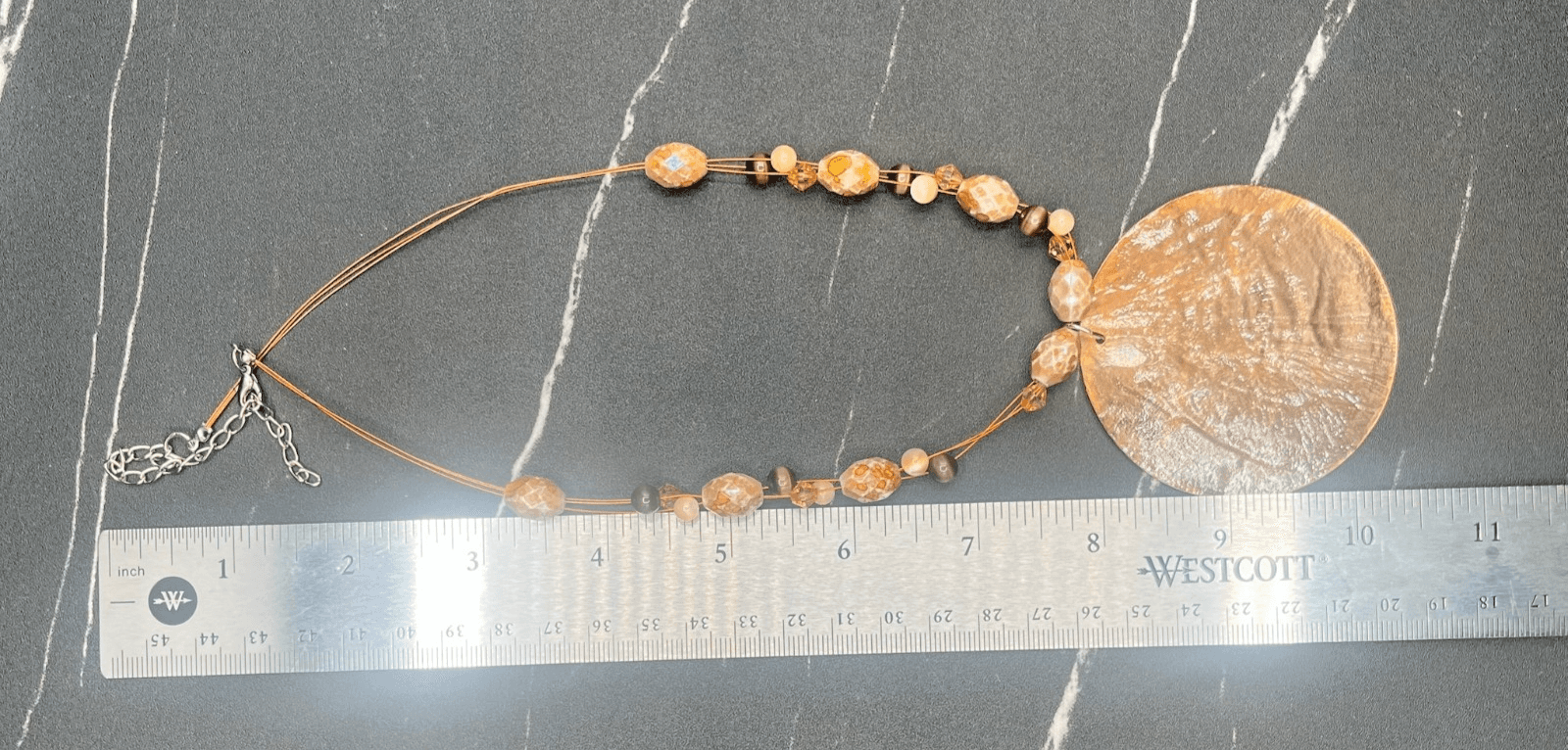 Vintage Y2K Shell Disc Pendant Necklace Beaded Chunky Boho Statement Jewelry - Thumbnail 11