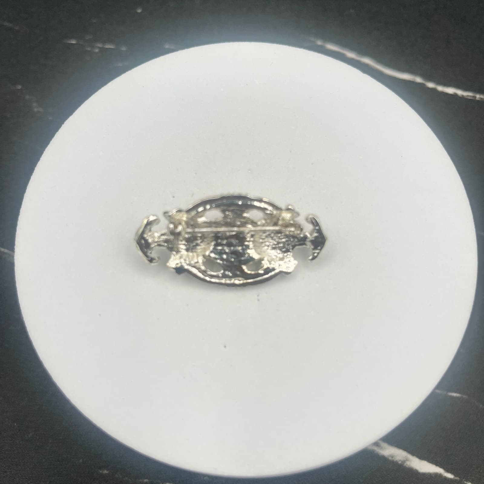 Vintage 80s Silver Tone Clear Rhinestone Filigree Brooch Pin Classic Jewelry - Thumbnail 3