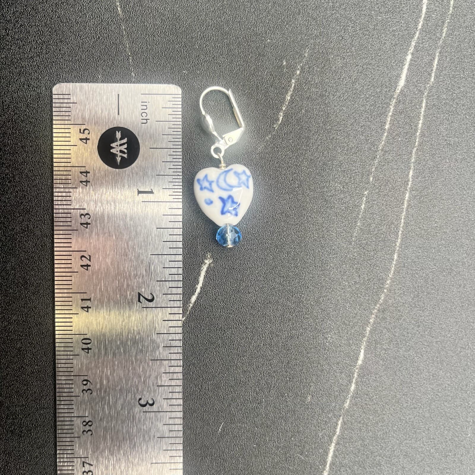 Vintage 90s Dangle Earrings Porcelain Heart Moon Stars Drop Women's Jewelry - Thumbnail 13