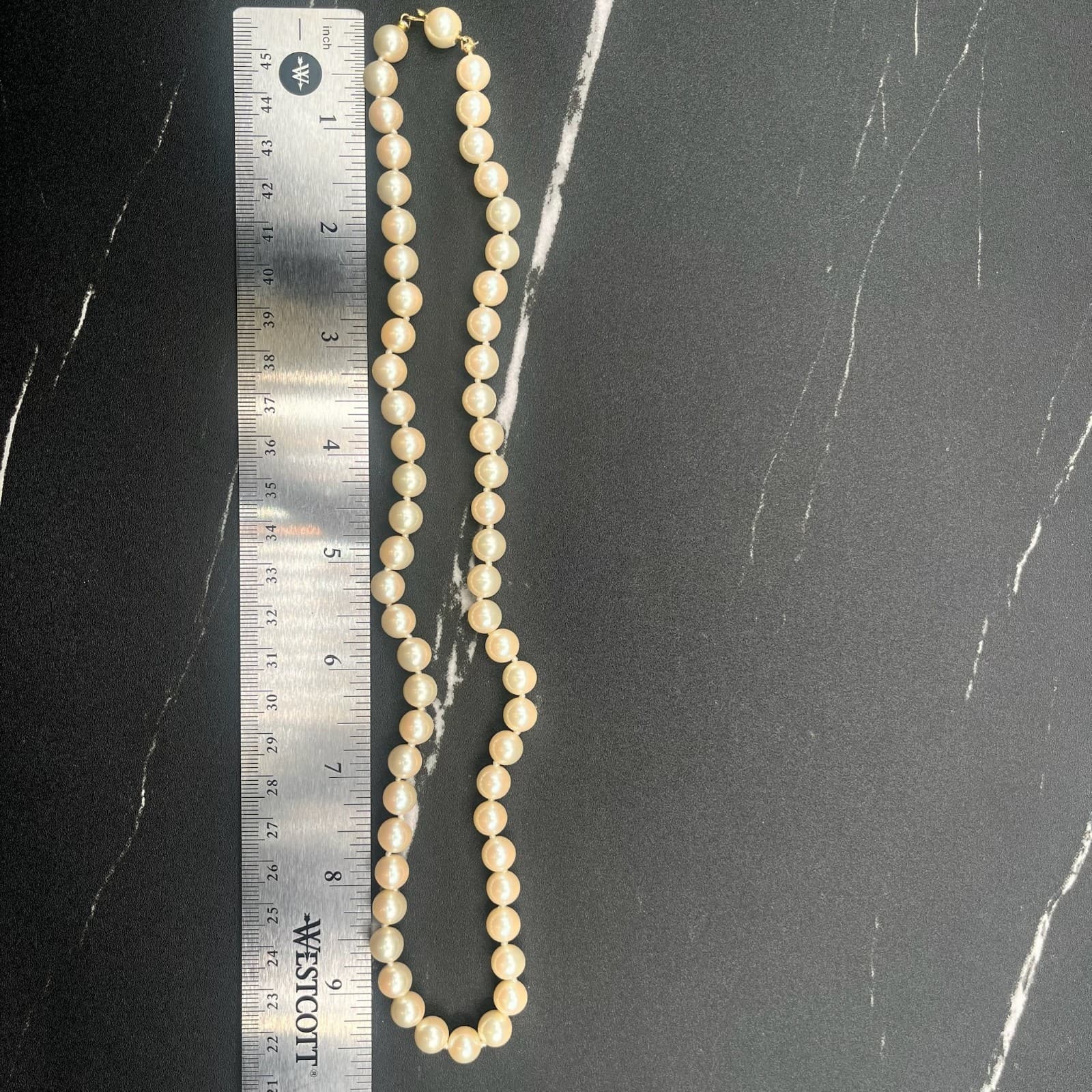 Vintage Plastic Pearl Beaded Necklace Faux Ivory Pearls Gold Tone Clasp Jewelry - Thumbnail 7