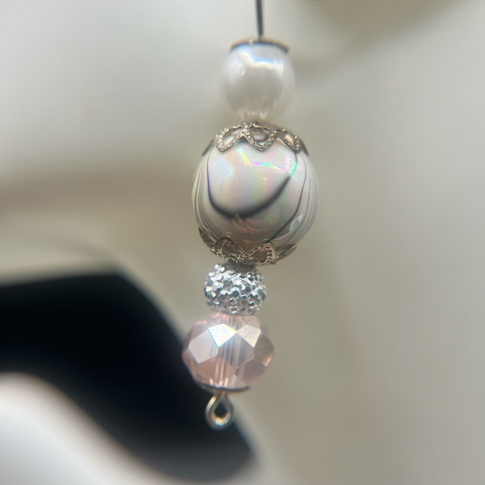 Vintage Pink Crystal Pearl Dangle Earrings Leverback Statement Jewellery - Thumbnail 4