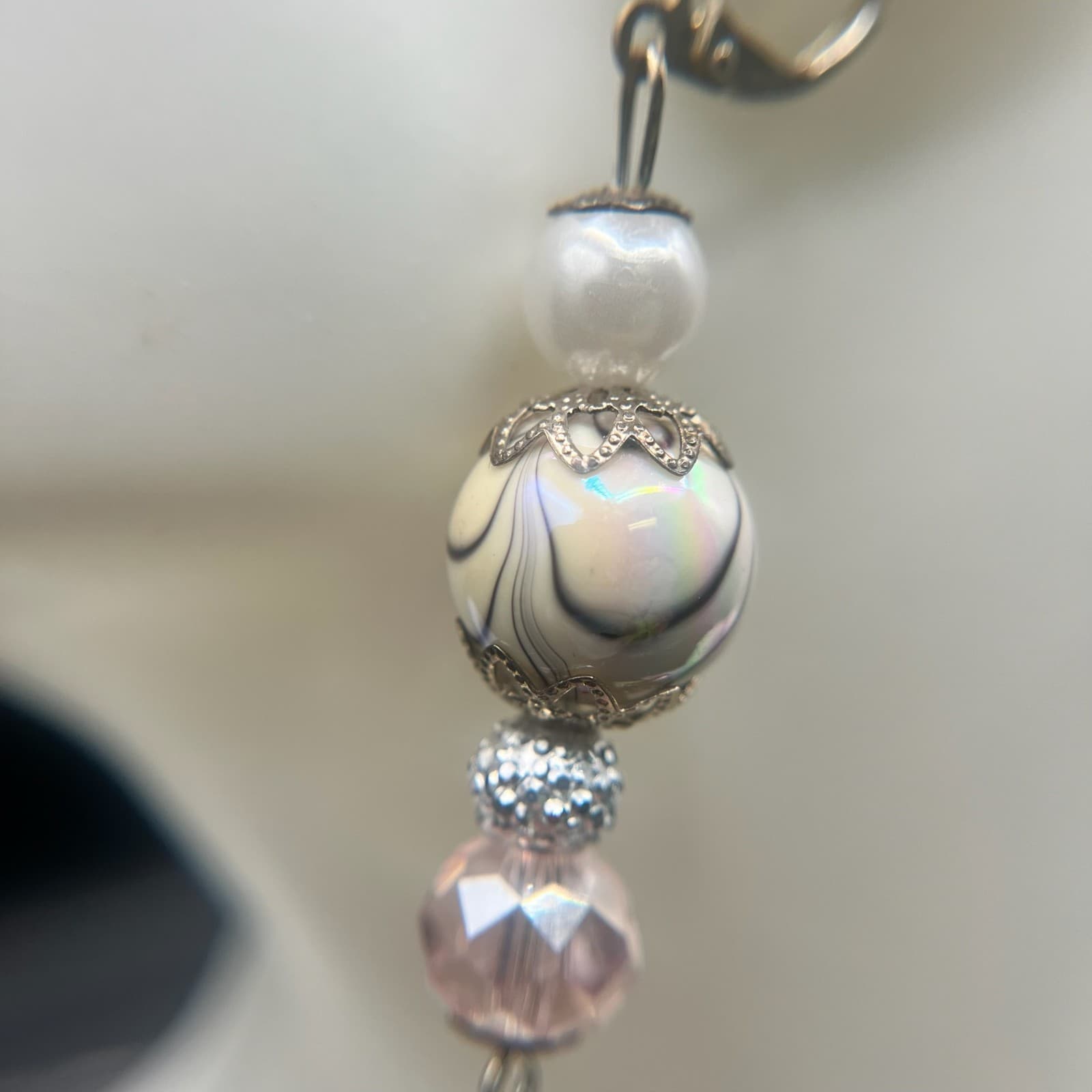 Vintage Pink Crystal Pearl Dangle Earrings Leverback Statement Jewellery - Thumbnail 6