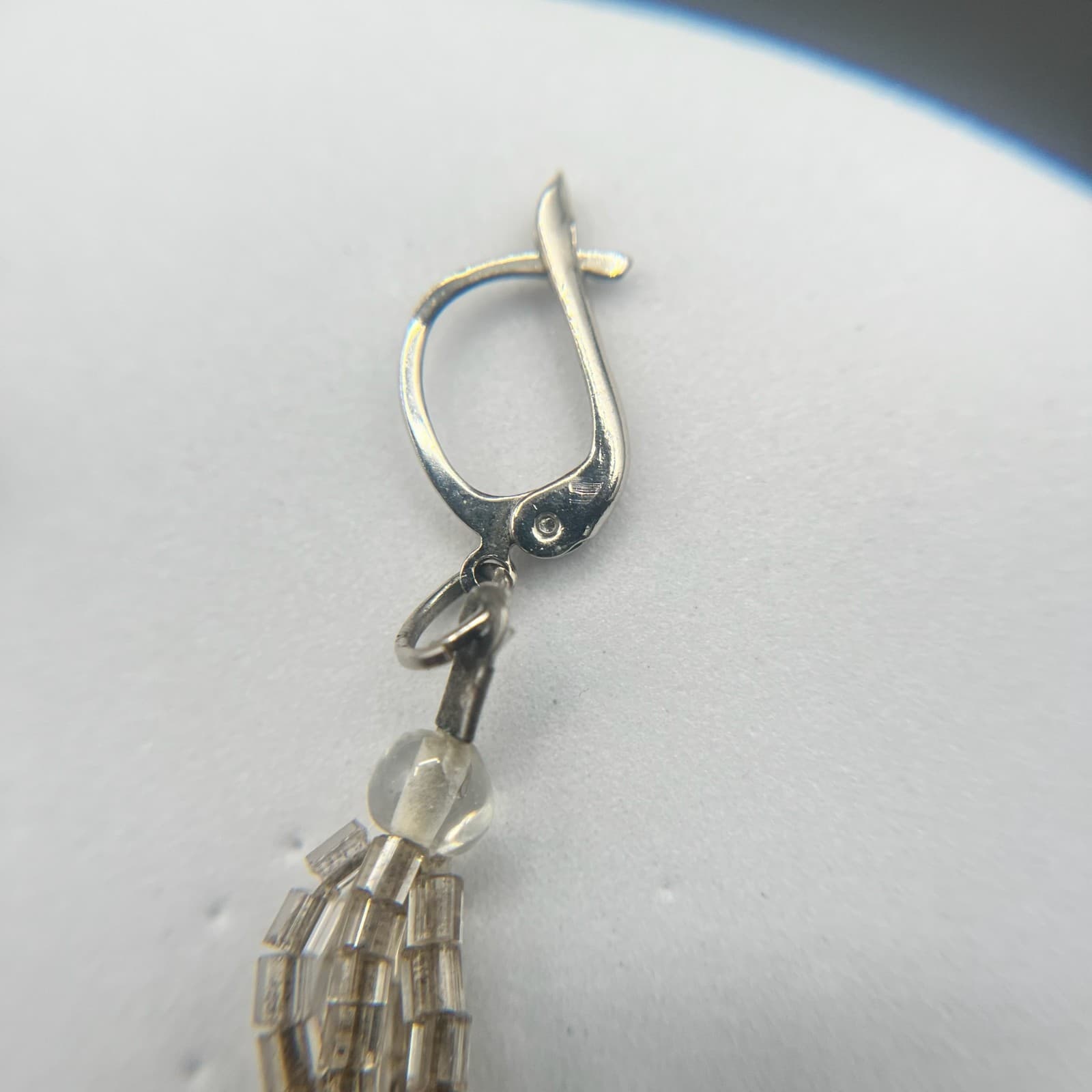 Vintage 90s Silver Tone Dangle Earrings Clear Seed Beaded Multi Strand Tassel - Thumbnail 13