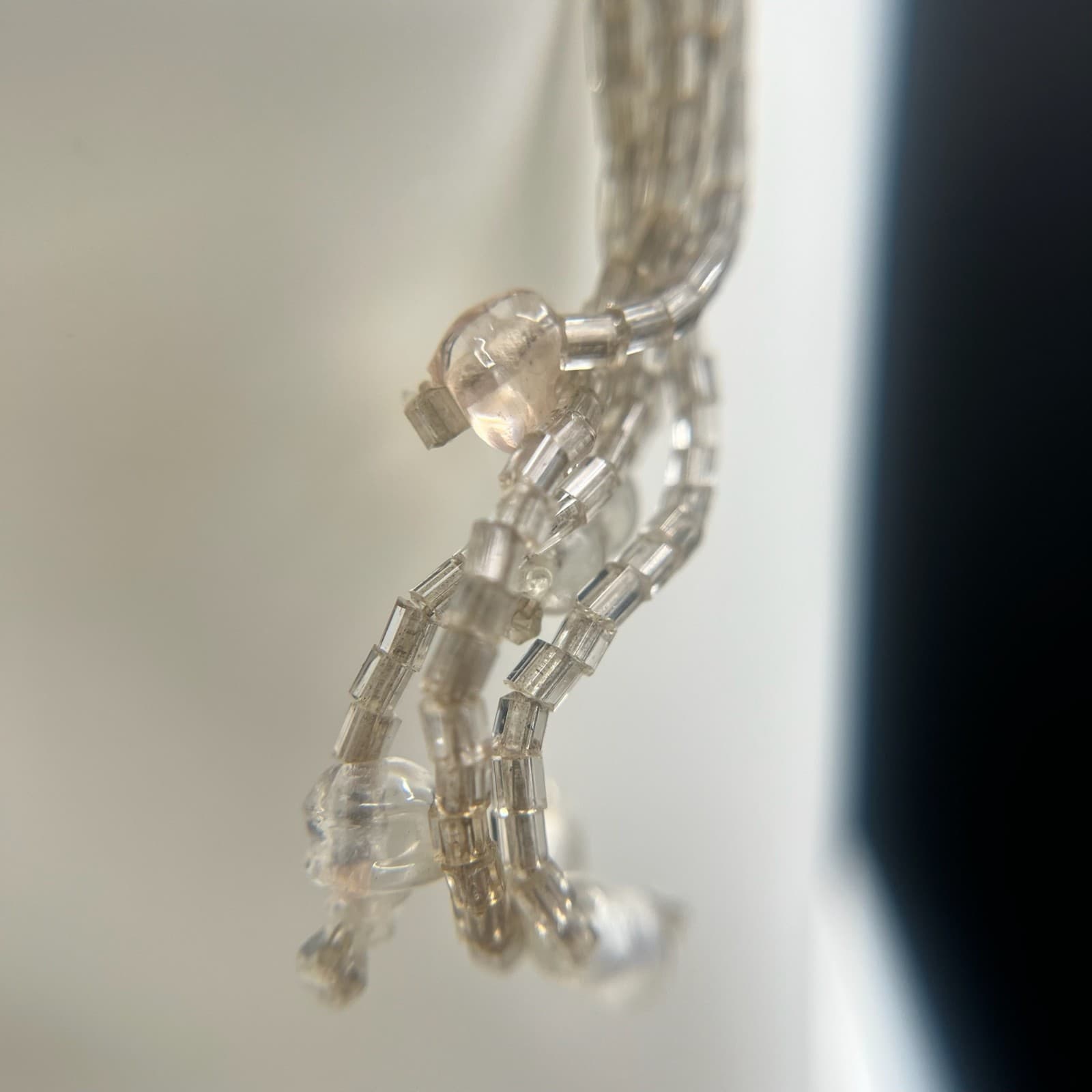 Vintage 90s Silver Tone Dangle Earrings Clear Seed Beaded Multi Strand Tassel - Thumbnail 6