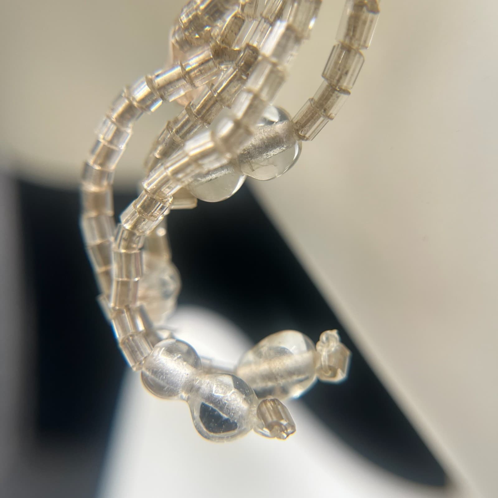Vintage 90s Silver Tone Dangle Earrings Clear Seed Beaded Multi Strand Tassel - Thumbnail 9