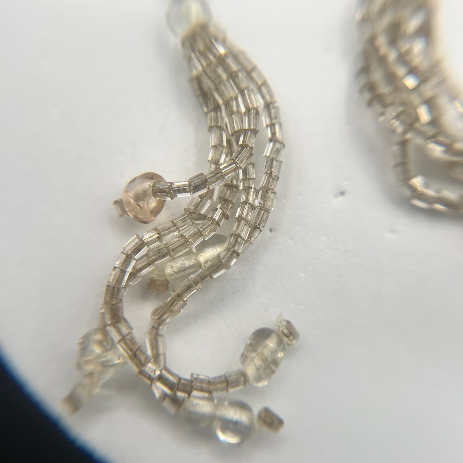 Vintage 90s Silver Tone Dangle Earrings Clear Seed Beaded Multi Strand Tassel - Thumbnail 14