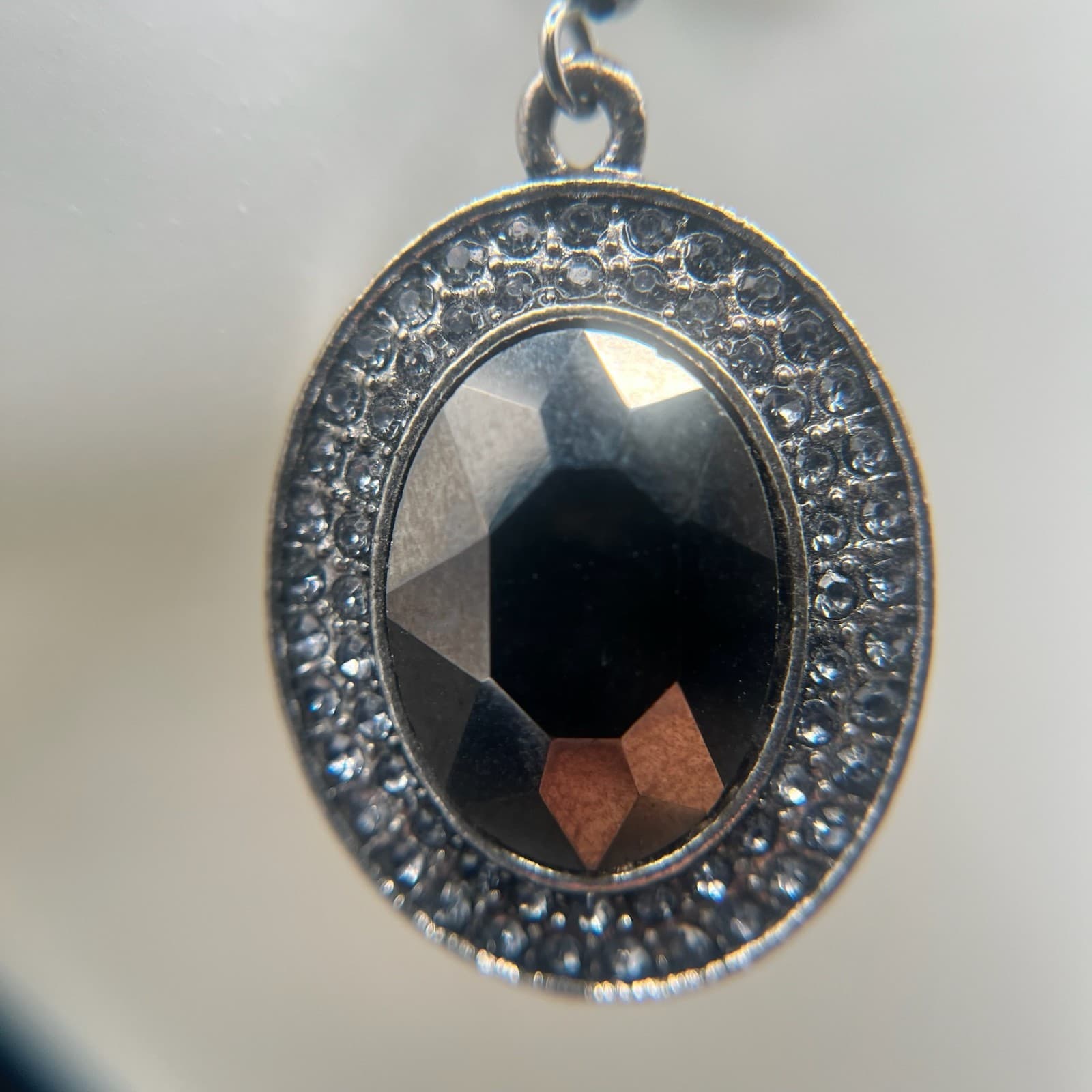 Vintage Y2K Silver Tone Black Oval Rhinestone Dangle Earrings Women's Jewelry - Thumbnail 5