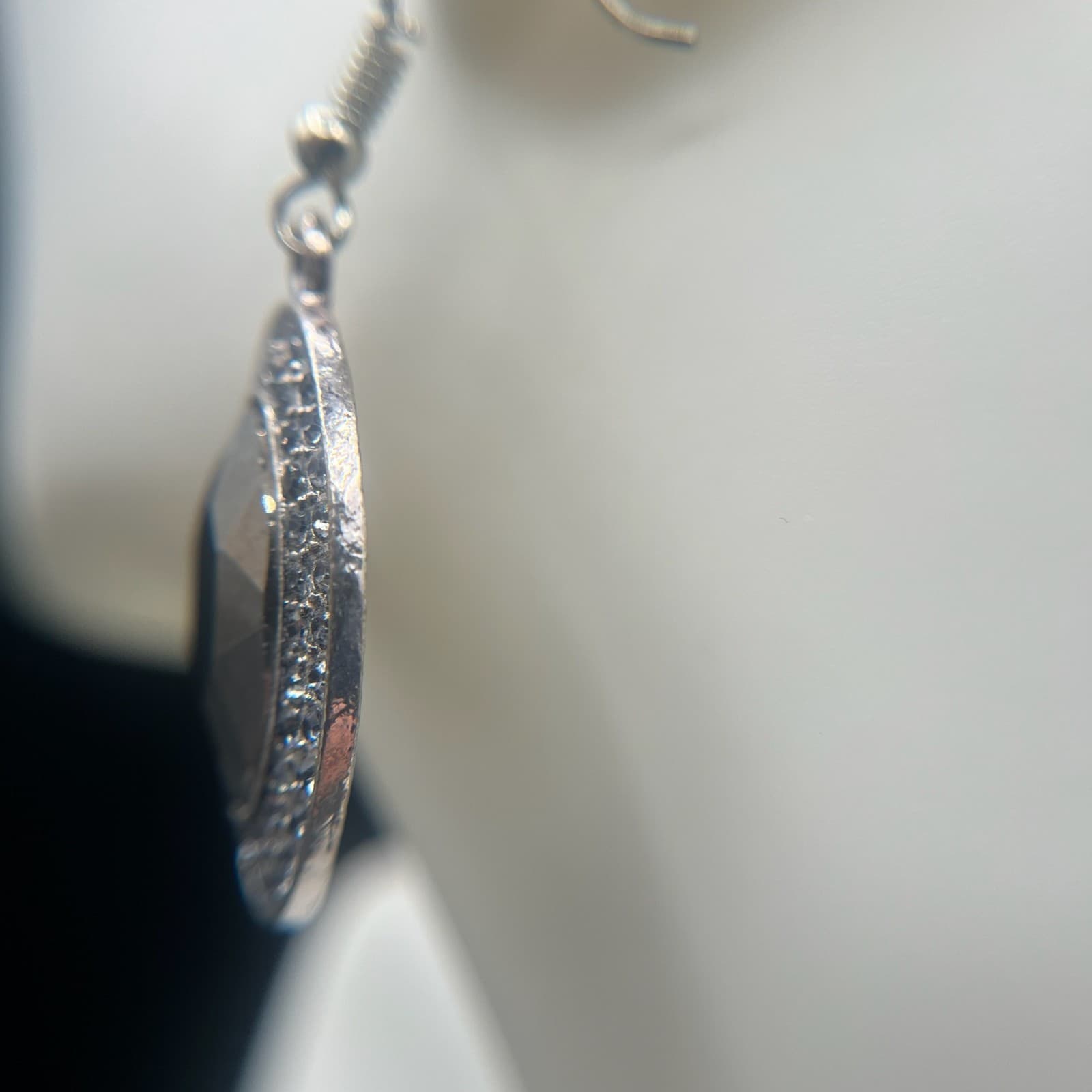 Vintage Y2K Silver Tone Black Oval Rhinestone Dangle Earrings Women's Jewelry - Thumbnail 7