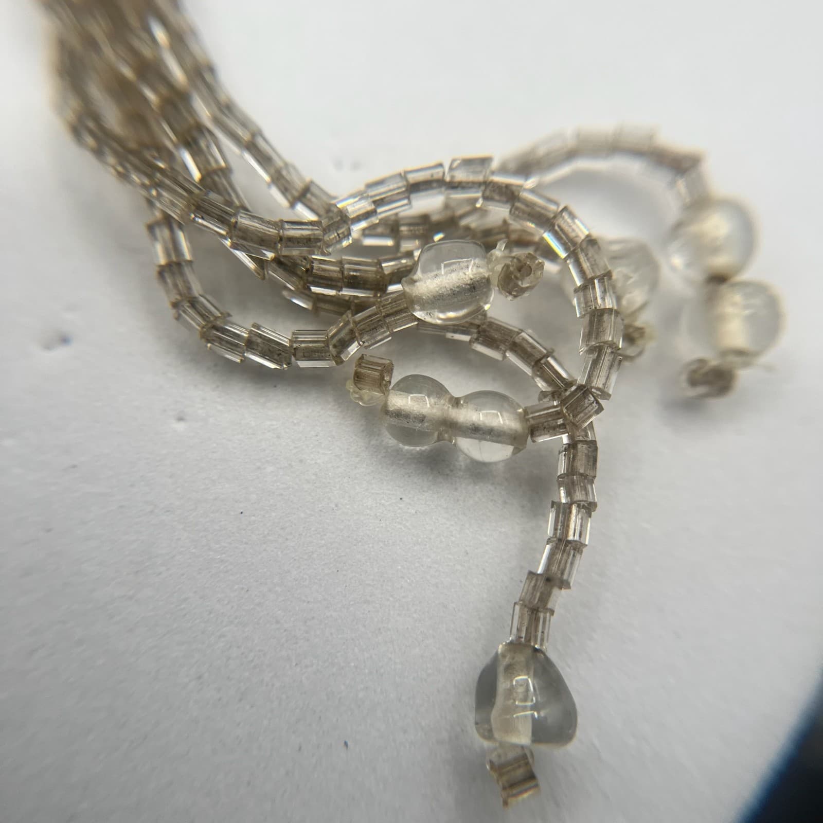 Vintage 90s Silver Tone Dangle Earrings Clear Seed Beaded Multi Strand Tassel - Thumbnail 15