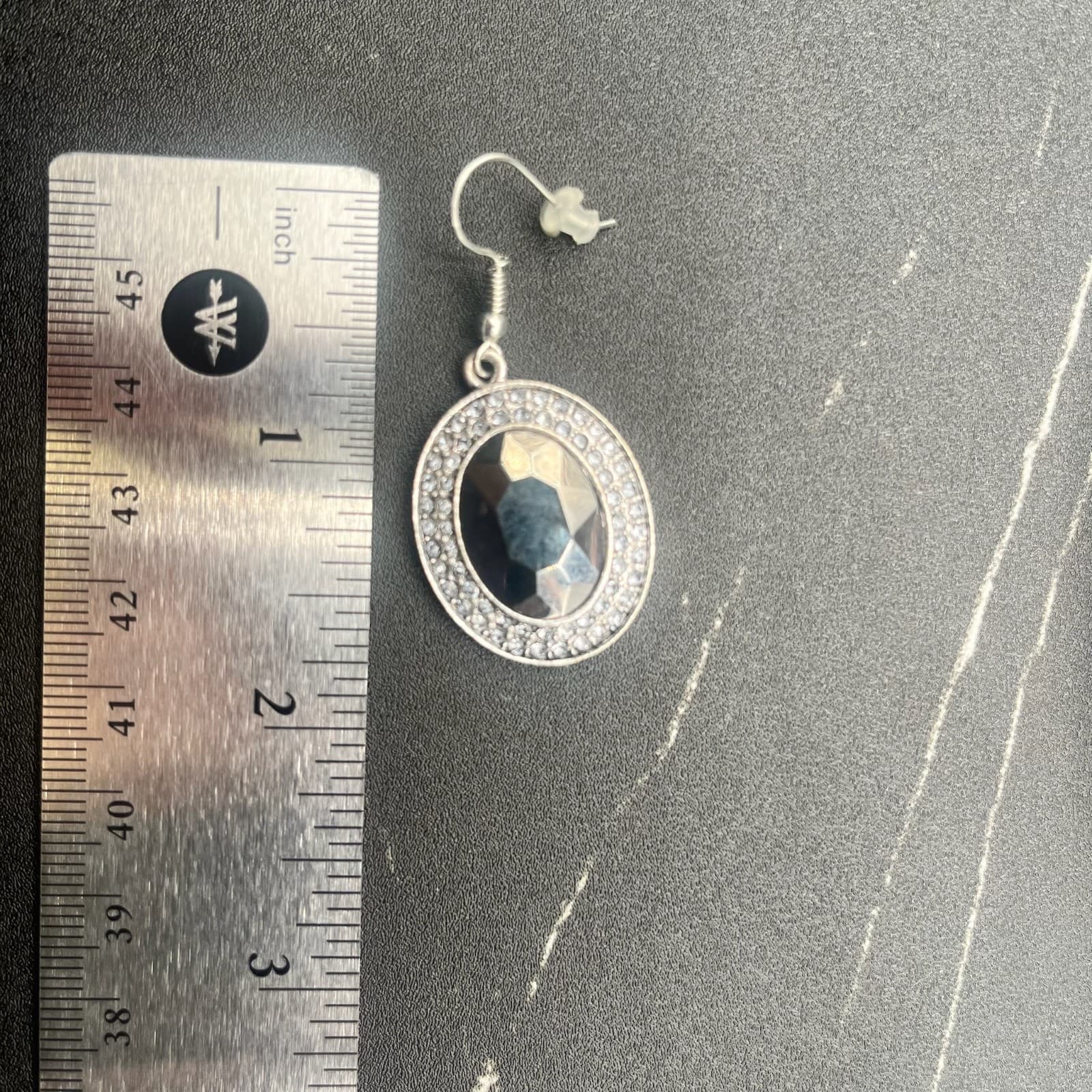 Vintage Y2K Silver Tone Black Oval Rhinestone Dangle Earrings Women's Jewelry - Thumbnail 14