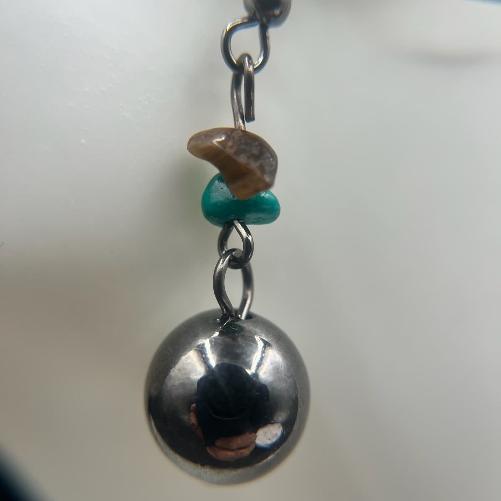 Vintage Tiger’s Eye & Dyed Quartz Dangle Earrings Silver Ball Boho Artisan - Thumbnail 4
