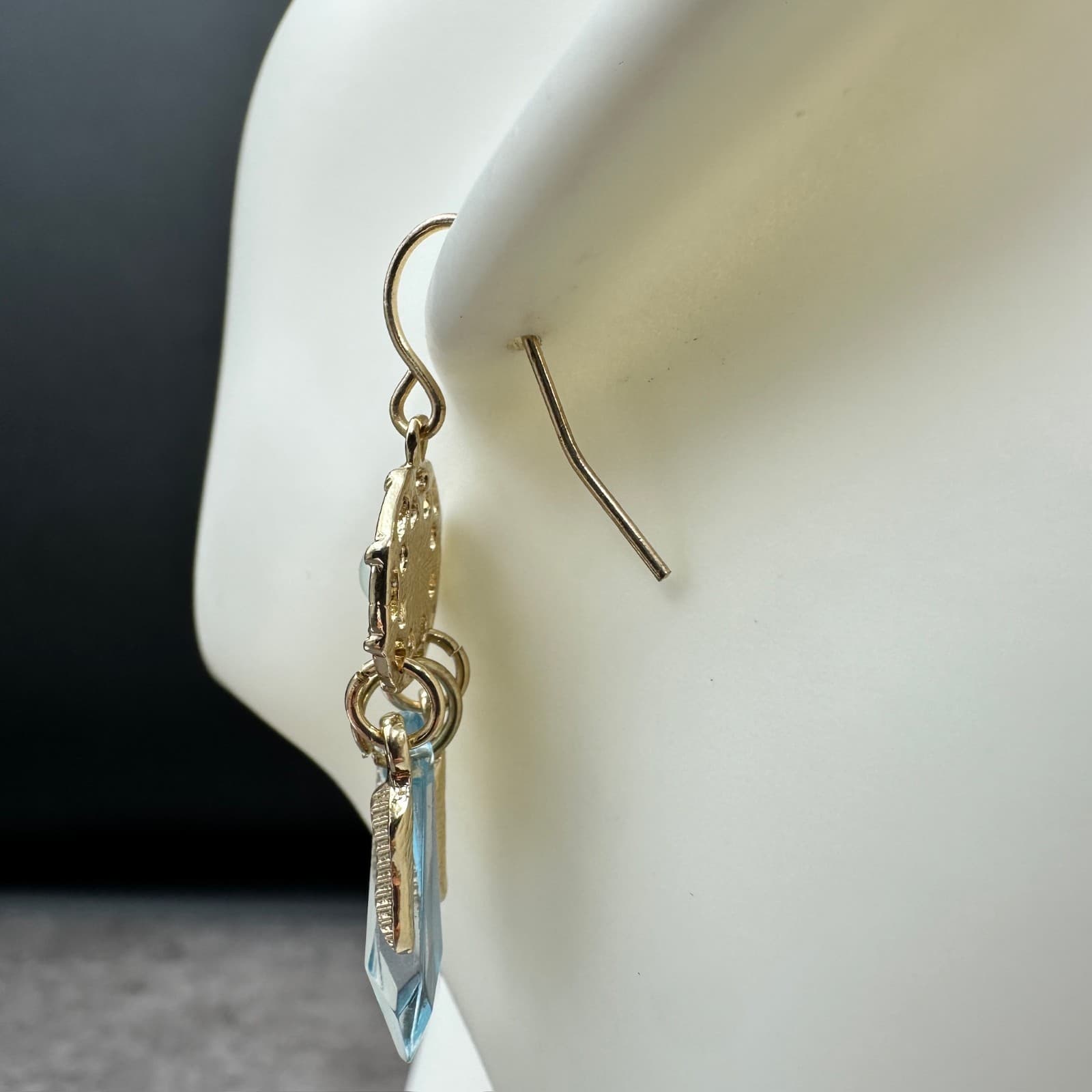 Gold-Tone Dreamcatcher Blue Crystal Boho Feather Dangle Earrings - Thumbnail 5