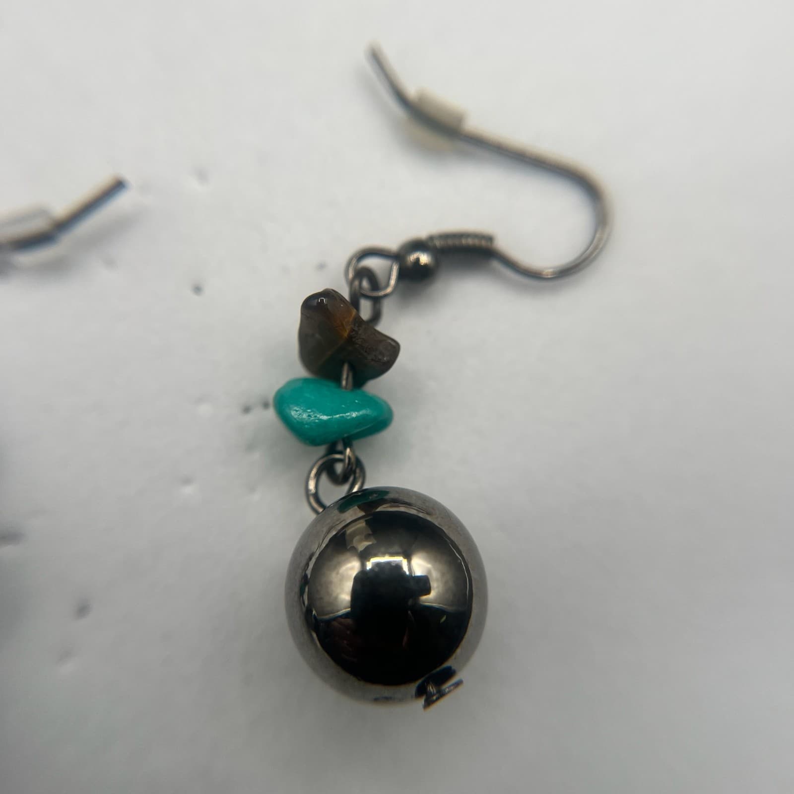 Vintage Tiger’s Eye & Dyed Quartz Dangle Earrings Silver Ball Boho Artisan - Thumbnail 9