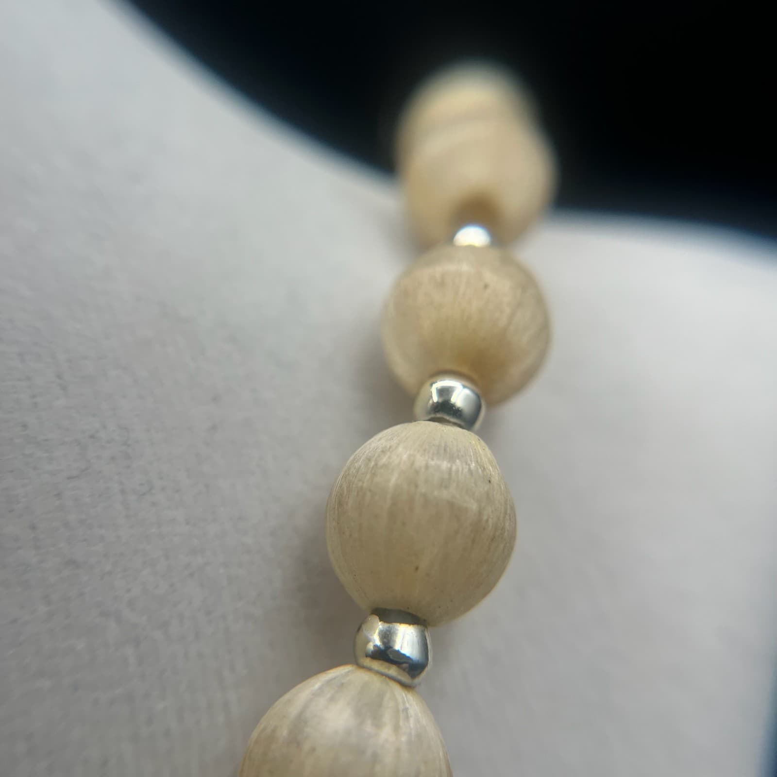 Vintage Plastic Hairs Beaded Necklace Neutral Spacer Silver Tone Women jewellery - Thumbnail 5